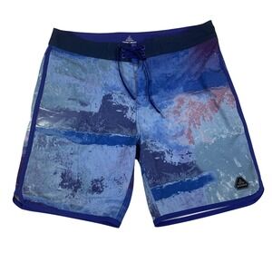Prana Mens Blue Abstract Print Board Shorts Swim Trunks UPF 50+ Size 36